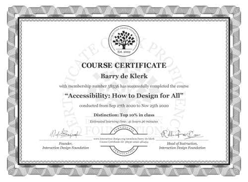 Barry de Klerk’s Course Certificate: Accessibility: How to Design for All