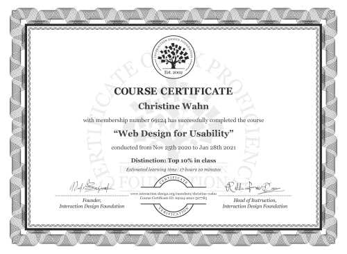 Christine Wahn’s Course Certificate: Web Design for Usability