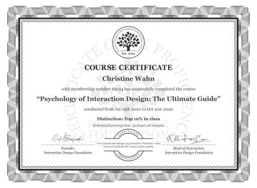 Christine Wahn’s Course Certificate: Psychology of Interaction Design: The Ultimate Guide