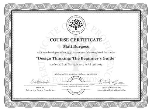 Matt Burgess’s Course Certificate: Design Thinking: The Beginner's Guide