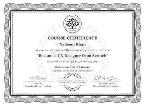 Nadeem Khan’s Course Certificate: Become a UX Designer from Scratch