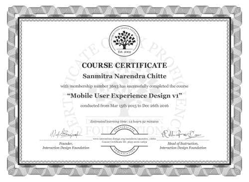 Sanmitra Narendra Chitte’s Course Certificate: Mobile User Experience Design v1