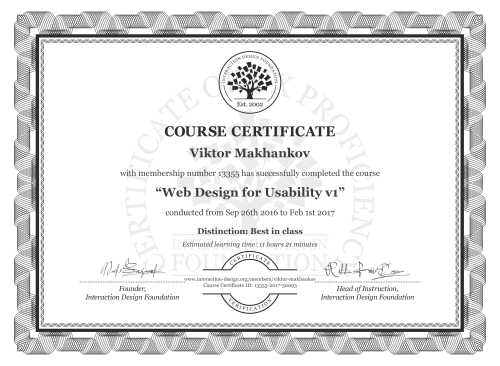 Viktor Makhankov’s Course Certificate: Web Design for Usability v1
