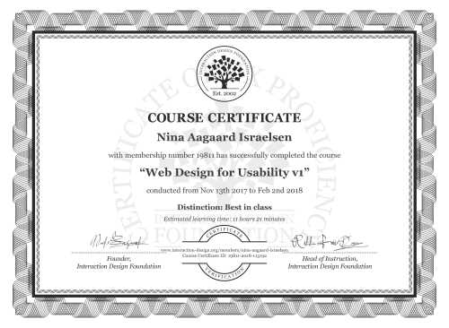 Nina Aagaard Israelsen’s Course Certificate: Web Design for Usability v1