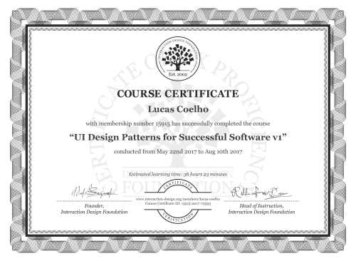 Lucas Coelho’s Course Certificate: UI Design Patterns for Successful Software v1