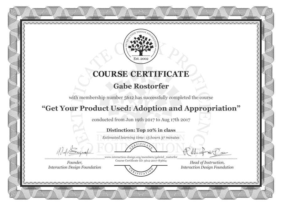Gabriel Rostorfer S Course Certificate Get Your Product Used