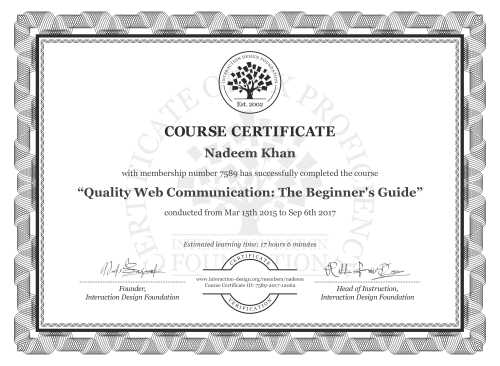 Nadeem Khan’s Course Certificate: Quality Web Communication: The Beginner's Guide