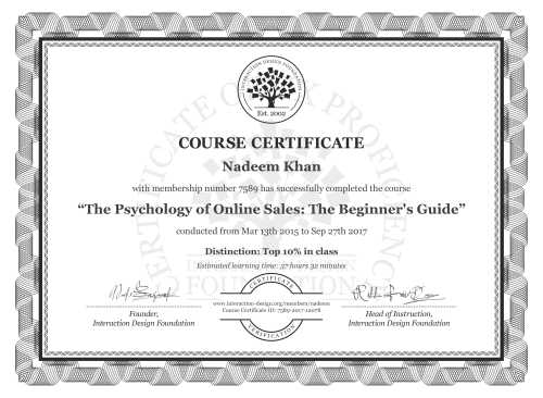Nadeem Khan’s Course Certificate: The Psychology of Online Sales: The Beginner's Guide