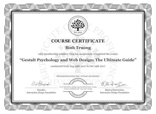 Binh Truong’s Course Certificate: Gestalt Psychology and Web Design: The Ultimate Guide