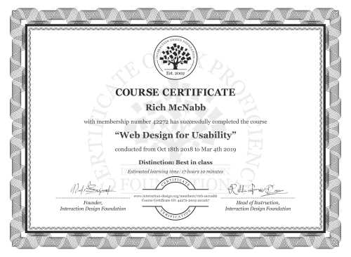 Rich McNabb’s Course Certificate: Web Design for Usability
