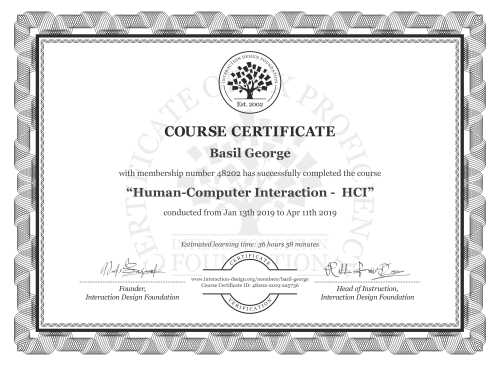 Basil George’s Course Certificate: Human-Computer Interaction -  HCI
