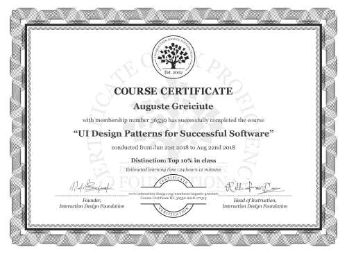 Auguste Greiciute’s Course Certificate: UI Design Patterns for Successful Software