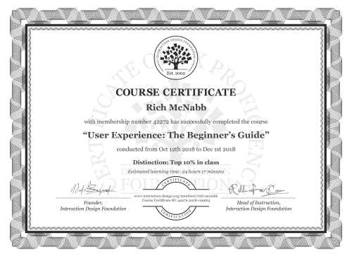 Rich McNabb’s Course Certificate: Become a UX Designer from Scratch
