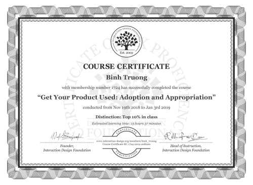 Binh Truong’s Course Certificate: Get Your Product Used: Adoption and Appropriation