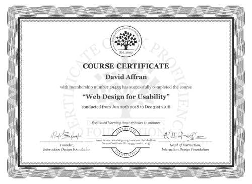 David Affran’s Course Certificate: Web Design for Usability