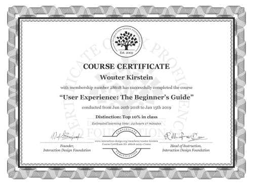 Wouter Kirstein’s Course Certificate: User Experience: The Beginner’s Guide