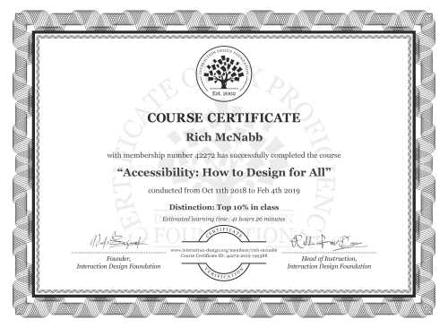 Rich McNabb’s Course Certificate: Accessibility: How to Design for All