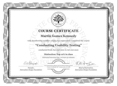 Martin Gomez Kennedy’s Course Certificate: Conducting Usability Testing