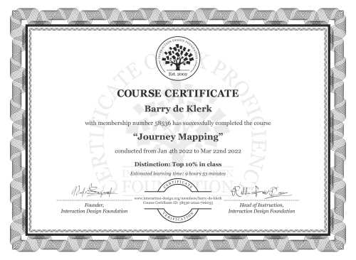 Barry de Klerk’s Course Certificate: Journey Mapping