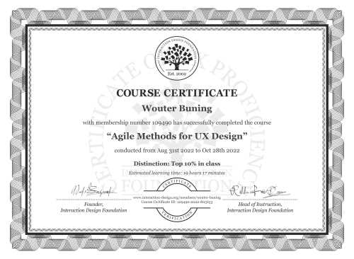 Wouter Buning’s Course Certificate: Agile Methods for UX Design