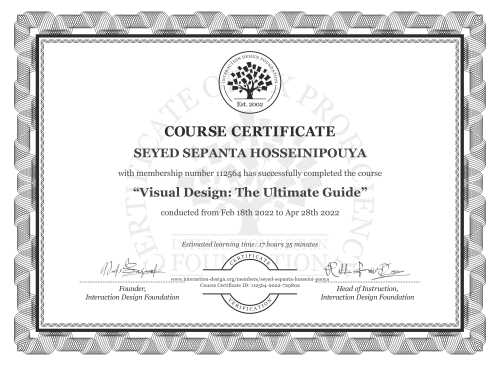 SEYED SEPANTA HOSSEINIPOUYA’s Course Certificate: Visual Design: The Ultimate Guide