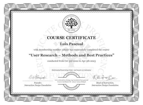 Luis Pascual’s Course Certificate: User Research – Methods and Best Practices