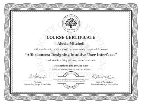 Alecia Mitchell’s Course Certificate: Affordances: Designing Intuitive User Interfaces