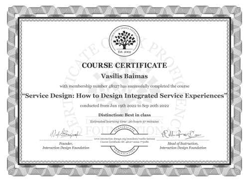 Vasilis Baimas’s Course Certificate: Service Design: How to Design Integrated Service Experiences