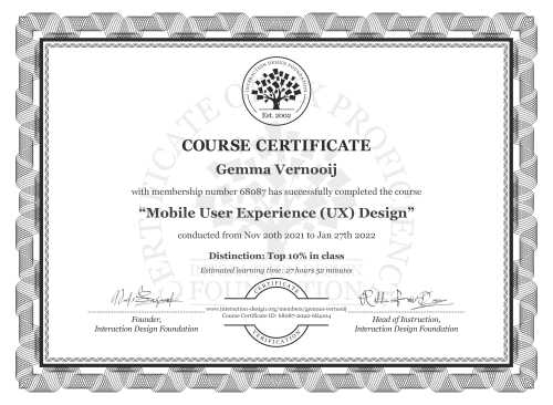 Gemma Vernooij’s Course Certificate: Mobile User Experience (UX) Design