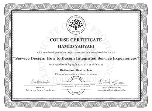 HAMED YAHYAEI’s Course Certificate: Service Design: How to Design Integrated Service Experiences