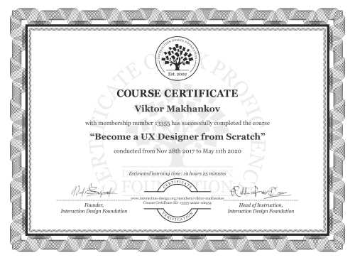 Viktor Makhankov’s Course Certificate: Become a UX Designer from Scratch
