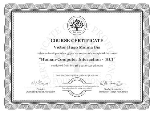 Victor Hugo Molina Bis’s Course Certificate: Human-Computer Interaction -  HCI