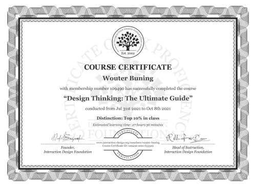 Wouter Buning’s Course Certificate: Design Thinking: The Ultimate Guide