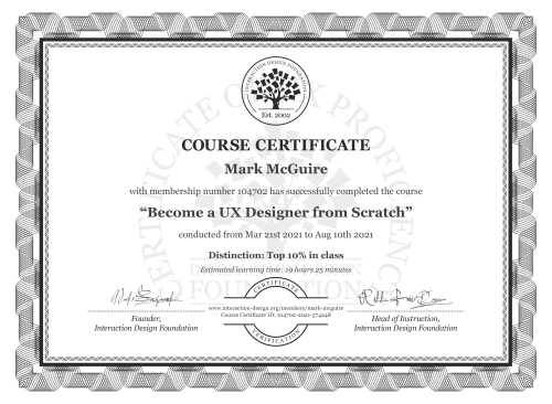 Mark McGuire’s Course Certificate: Become a UX Designer from Scratch