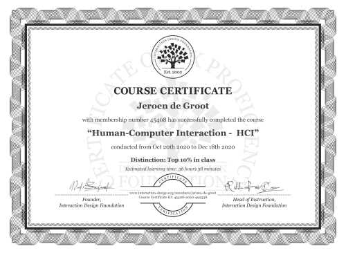 Jeroen de Groot’s Course Certificate: Human-Computer Interaction -  HCI