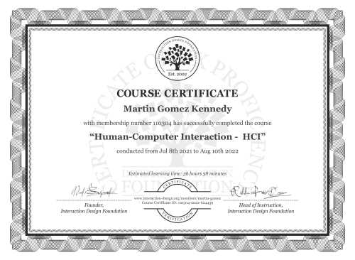 Martin Gomez Kennedy’s Course Certificate: Human-Computer Interaction -  HCI