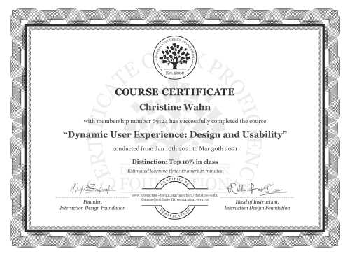 Christine Wahn’s Course Certificate: Dynamic User Experience: Design and Usability