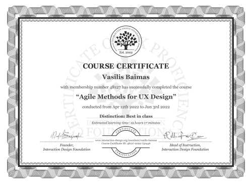 Vasilis Baimas’s Course Certificate: Agile Methods for UX Design
