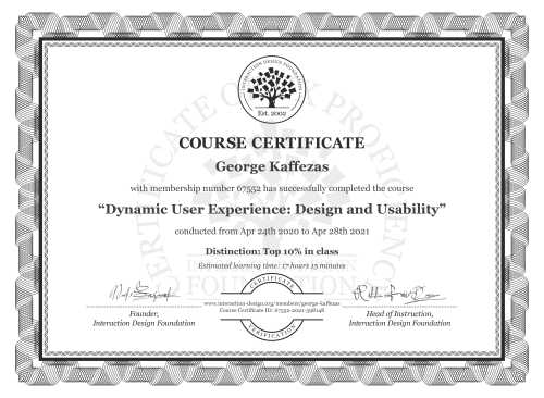 George Kaffezas’s Course Certificate: Dynamic User Experience: Design and Usability