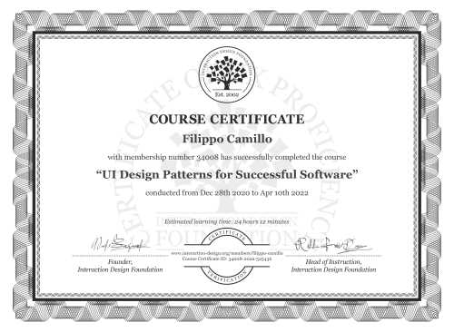 Filippo Camillo’s Course Certificate: UI Design Patterns for Successful Software