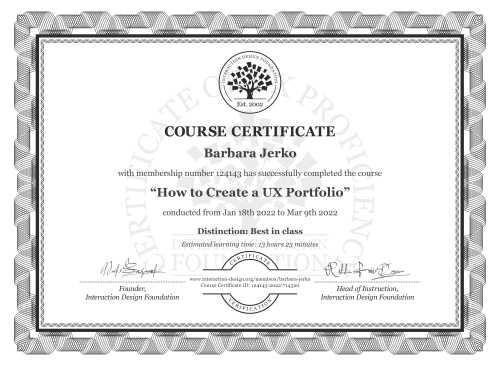 Barbara Jerko’s Course Certificate: How to Create a UX Portfolio