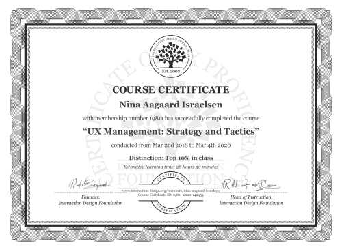 Nina Aagaard Israelsen’s Course Certificate: UX Management: Strategy and Tactics