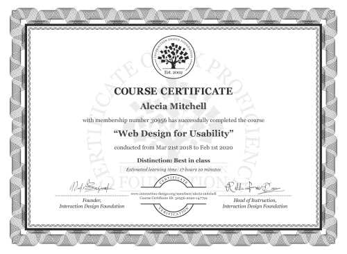 Alecia Mitchell’s Course Certificate: Web Design for Usability