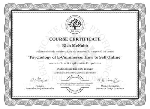 Rich McNabb’s Course Certificate: Psychology of E-Commerce: How to Sell Online