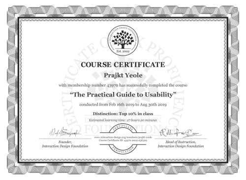 Prajkt Yeole’s Course Certificate: The Practical Guide to Usability