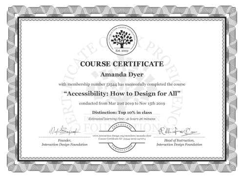Amanda Dyer’s Course Certificate: Accessibility: How to Design for All