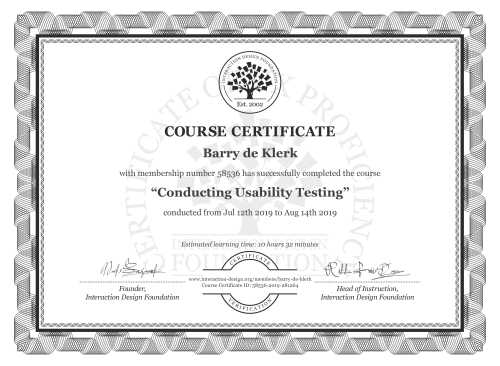 Barry de Klerk’s Course Certificate: Conducting Usability Testing