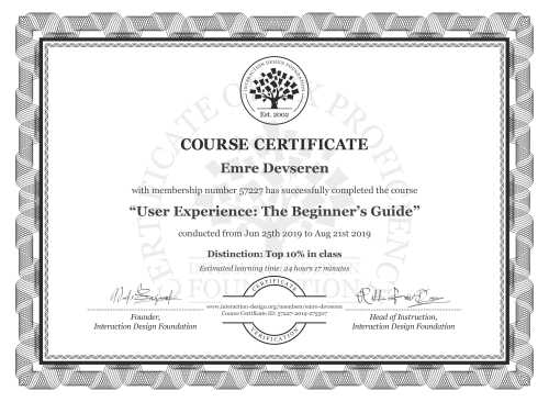 Emre Devseren’s Course Certificate: User Experience: The Beginner’s Guide