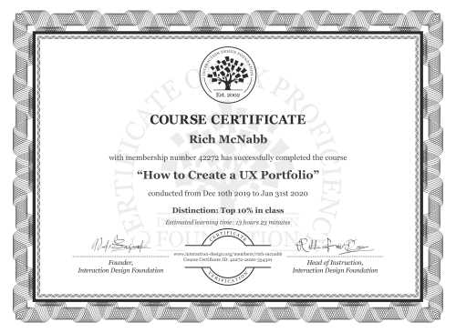 Rich McNabb’s Course Certificate: How to Create a UX Portfolio