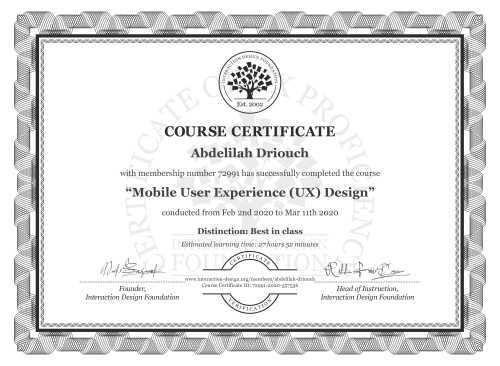 Abdelilah Driouch’s Course Certificate: Mobile User Experience (UX) Design